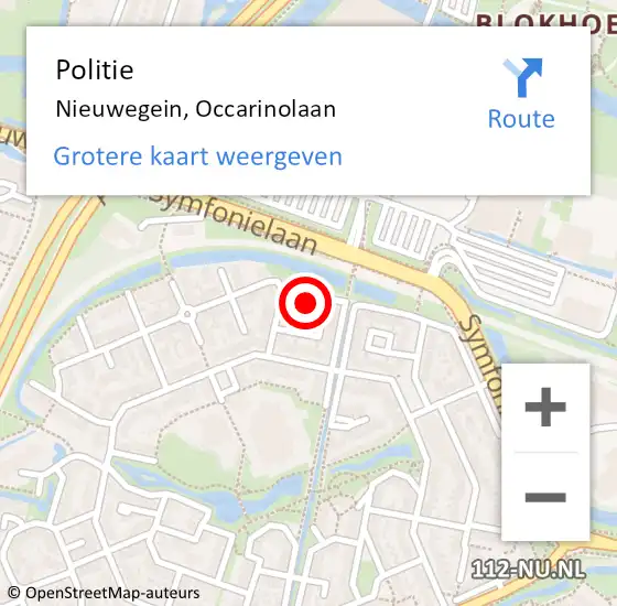 Locatie op kaart van de 112 melding: Politie Nieuwegein, Occarinolaan op 29 april 2022 22:56