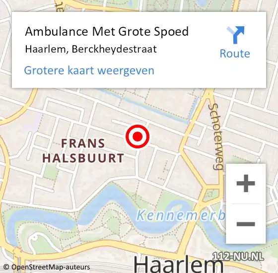 Locatie op kaart van de 112 melding: Ambulance Met Grote Spoed Naar Haarlem, Berckheydestraat op 29 april 2022 23:02