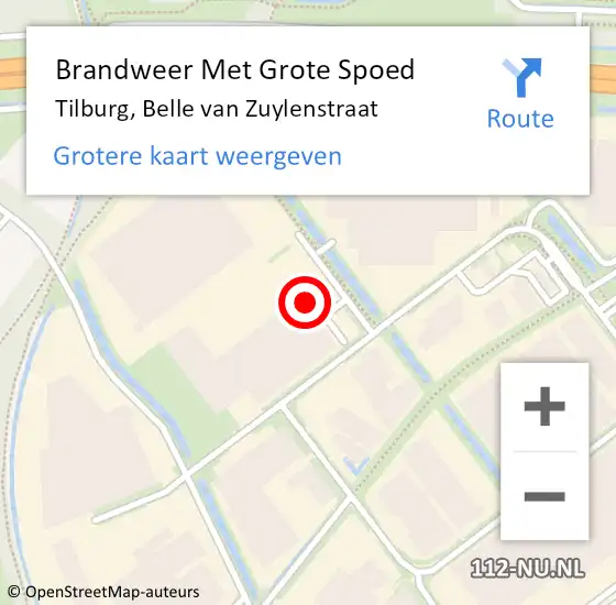 Locatie op kaart van de 112 melding: Brandweer Met Grote Spoed Naar Tilburg, Belle van Zuylenstraat op 29 april 2022 23:05