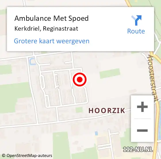 Locatie op kaart van de 112 melding: Ambulance Met Spoed Naar Kerkdriel, Reginastraat op 29 april 2022 23:23