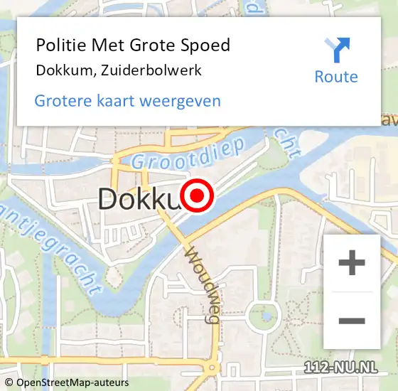 Locatie op kaart van de 112 melding: Politie Met Grote Spoed Naar Dokkum, Zuiderbolwerk op 29 april 2022 23:37