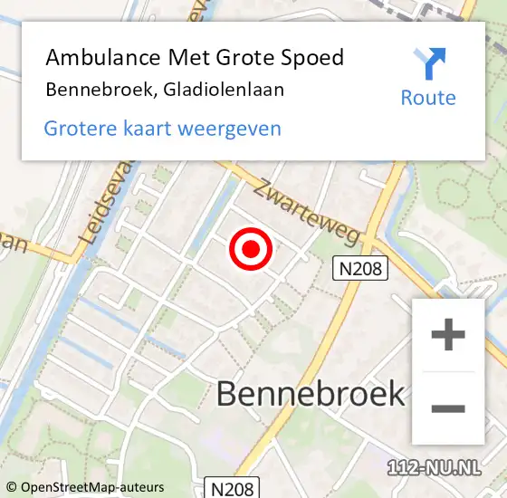 Locatie op kaart van de 112 melding: Ambulance Met Grote Spoed Naar Bennebroek, Gladiolenlaan op 29 april 2022 23:56