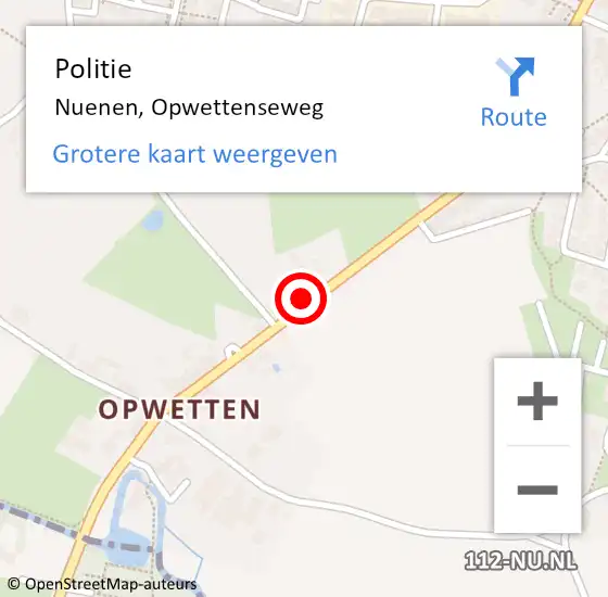 Locatie op kaart van de 112 melding: Politie Nuenen, Opwettenseweg op 30 april 2022 00:25