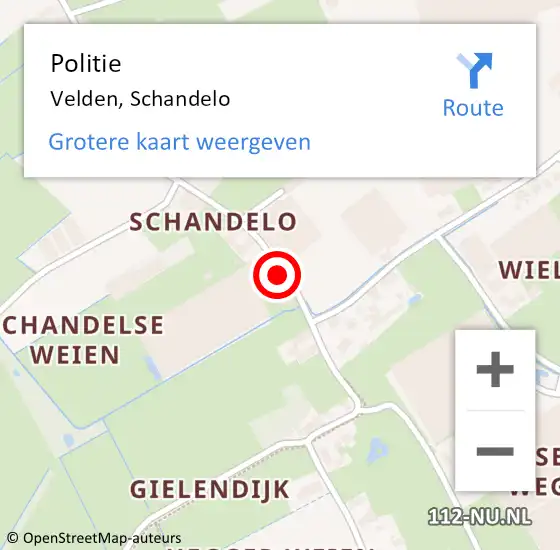 Locatie op kaart van de 112 melding: Politie Velden, Schandelo op 30 april 2022 00:27