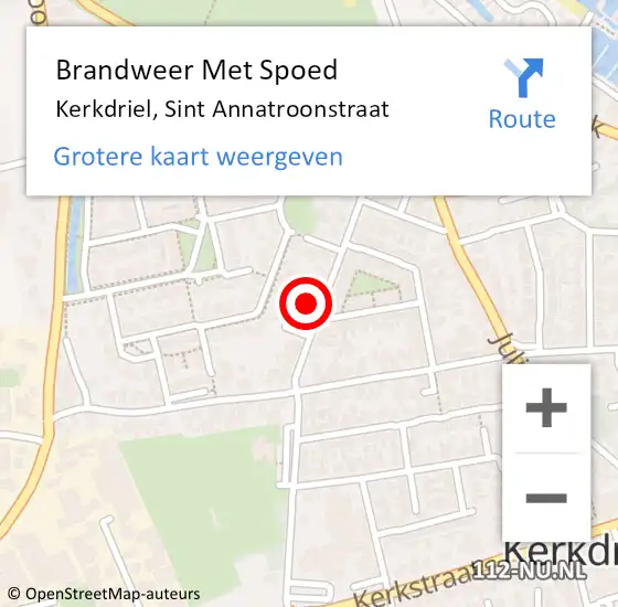 Locatie op kaart van de 112 melding: Brandweer Met Spoed Naar Kerkdriel, Sint Annatroonstraat op 30 april 2022 00:45