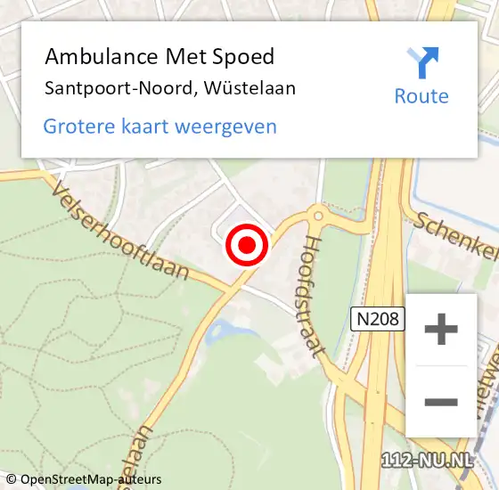 Locatie op kaart van de 112 melding: Ambulance Met Spoed Naar Santpoort-Noord, Wüstelaan op 30 april 2022 02:00