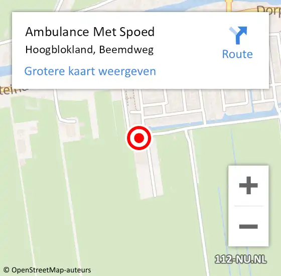 Locatie op kaart van de 112 melding: Ambulance Met Spoed Naar Hoogblokland, Beemdweg op 30 april 2022 03:37