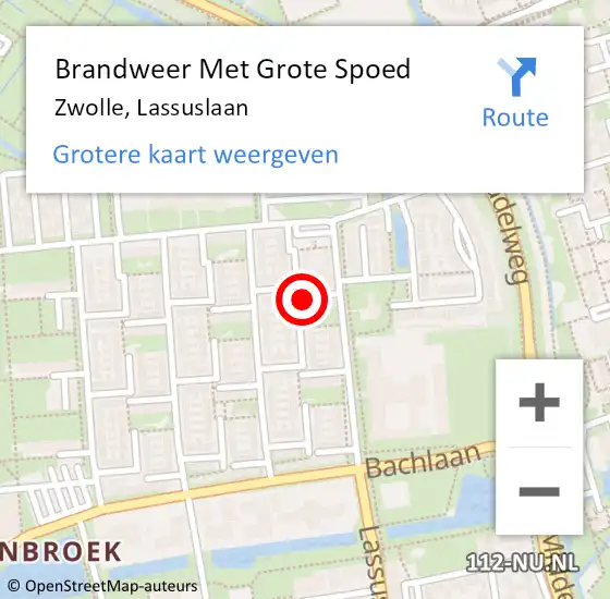 Locatie op kaart van de 112 melding: Brandweer Met Grote Spoed Naar Zwolle, Lassuslaan op 30 april 2022 04:08