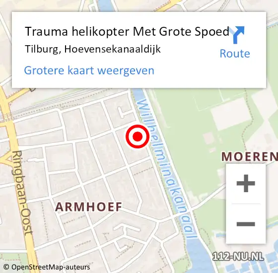 Locatie op kaart van de 112 melding: Trauma helikopter Met Grote Spoed Naar Tilburg, Hoevensekanaaldijk op 30 april 2022 04:33