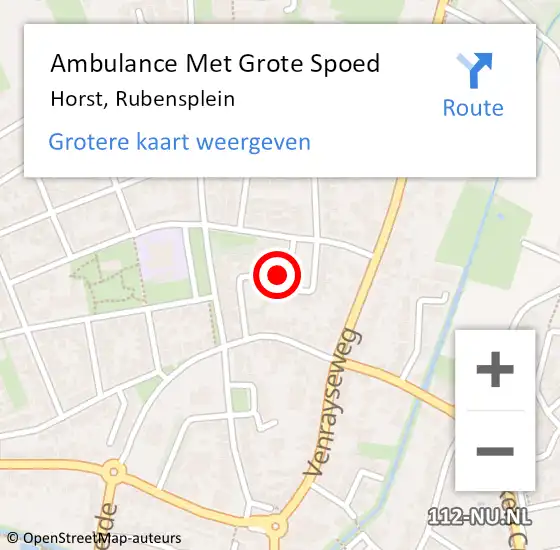 Locatie op kaart van de 112 melding: Ambulance Met Grote Spoed Naar Horst, Rubensplein op 16 juli 2014 01:03