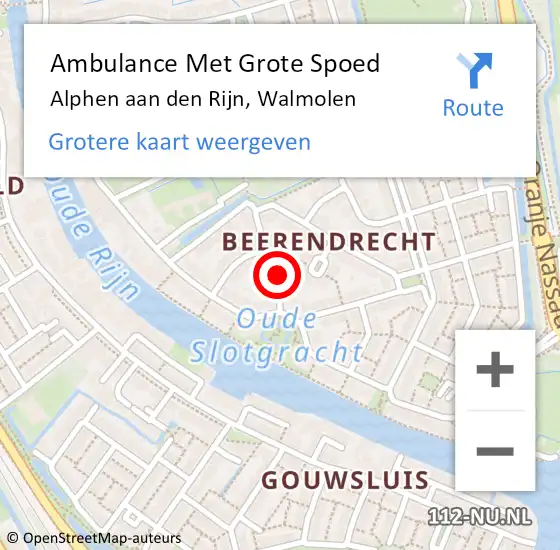 Locatie op kaart van de 112 melding: Ambulance Met Grote Spoed Naar Alphen aan den Rijn, Walmolen op 30 april 2022 07:28