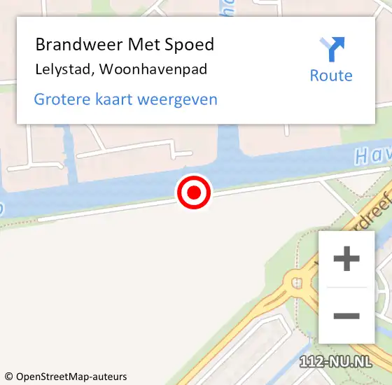 Locatie op kaart van de 112 melding: Brandweer Met Spoed Naar Lelystad, Woonhavenpad op 30 april 2022 08:02