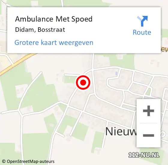Locatie op kaart van de 112 melding: Ambulance Met Spoed Naar Didam, Bosstraat op 30 april 2022 08:18