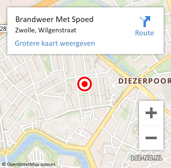 Locatie op kaart van de 112 melding: Brandweer Met Spoed Naar Zwolle, Wilgenstraat op 30 april 2022 08:36