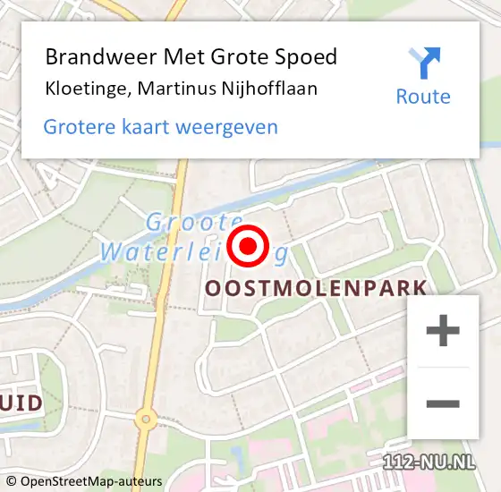 Locatie op kaart van de 112 melding: Brandweer Met Grote Spoed Naar Kloetinge, Martinus Nijhofflaan op 30 april 2022 08:40