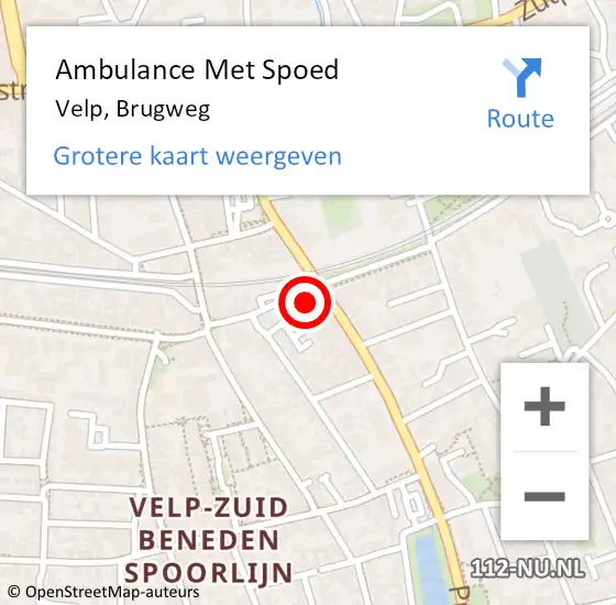 Locatie op kaart van de 112 melding: Ambulance Met Spoed Naar Velp, Brugweg op 30 april 2022 09:11