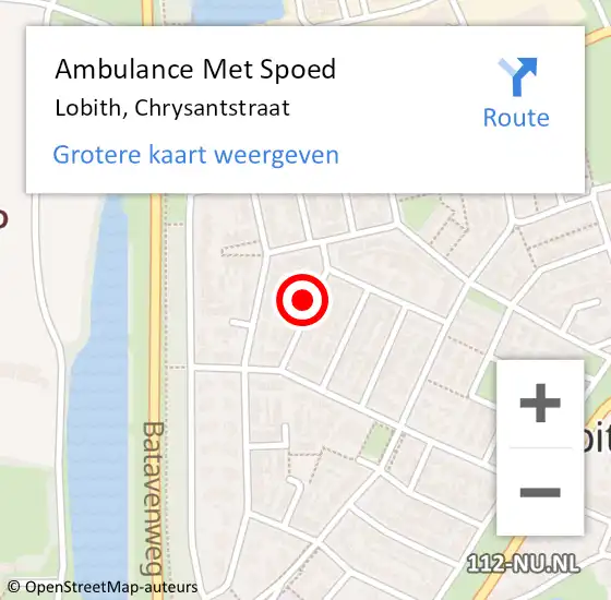 Locatie op kaart van de 112 melding: Ambulance Met Spoed Naar Lobith, Chrysantstraat op 30 april 2022 09:42