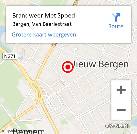 Locatie op kaart van de 112 melding: Brandweer Met Spoed Naar Bergen, Van Baerlestraat op 30 april 2022 10:37