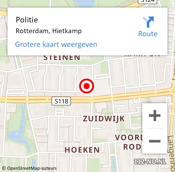 Locatie op kaart van de 112 melding: Politie Rotterdam, Hietkamp op 30 april 2022 10:40