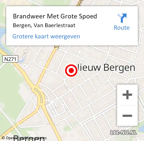 Locatie op kaart van de 112 melding: Brandweer Met Grote Spoed Naar Bergen, Van Baerlestraat op 30 april 2022 10:40