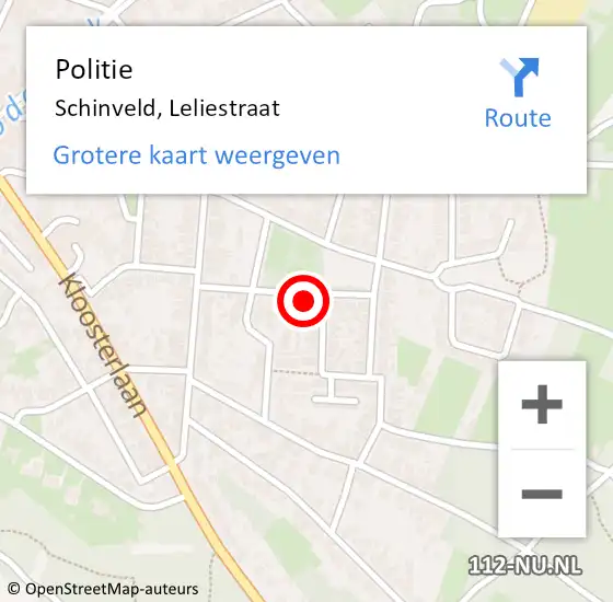 Locatie op kaart van de 112 melding: Politie Schinveld, Leliestraat op 30 april 2022 11:05