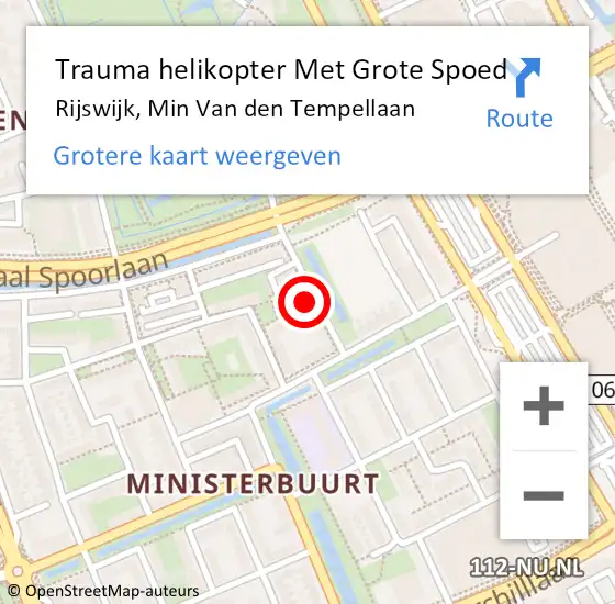 Locatie op kaart van de 112 melding: Trauma helikopter Met Grote Spoed Naar Rijswijk, Min Van den Tempellaan op 30 april 2022 11:42