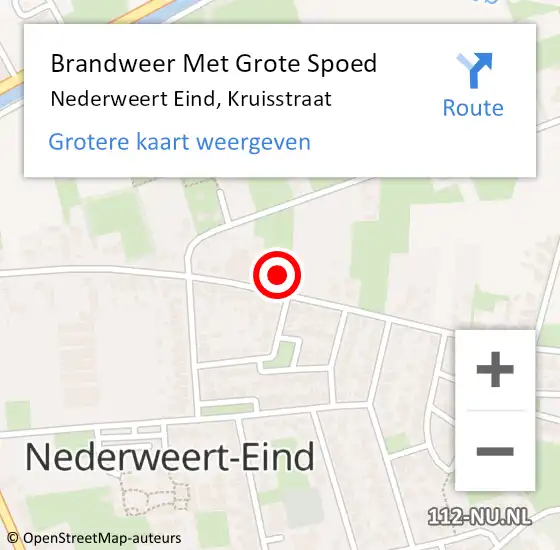 Locatie op kaart van de 112 melding: Brandweer Met Grote Spoed Naar Nederweert Eind, Kruisstraat op 30 april 2022 12:15