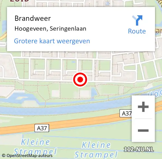 Locatie op kaart van de 112 melding: Brandweer Hoogeveen, Seringenlaan op 30 april 2022 12:31