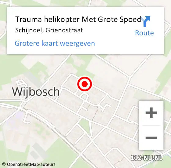 Locatie op kaart van de 112 melding: Trauma helikopter Met Grote Spoed Naar Schijndel, Griendstraat op 30 april 2022 12:48