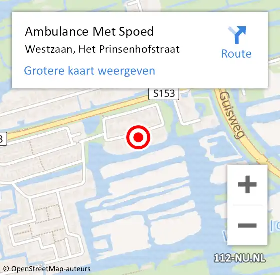 Locatie op kaart van de 112 melding: Ambulance Met Spoed Naar Westzaan, Het Prinsenhofstraat op 30 april 2022 13:05