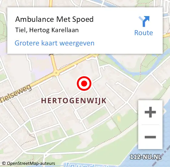 Locatie op kaart van de 112 melding: Ambulance Met Spoed Naar Tiel, Hertog Karellaan op 30 april 2022 14:18