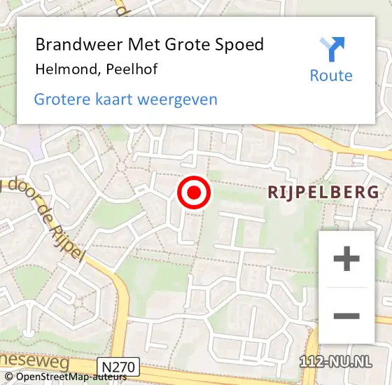 Locatie op kaart van de 112 melding: Brandweer Met Grote Spoed Naar Helmond, Peelhof op 30 april 2022 14:28