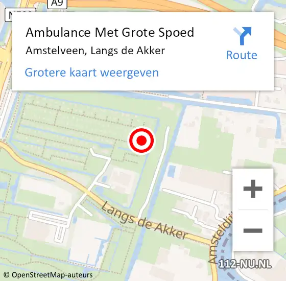 Locatie op kaart van de 112 melding: Ambulance Met Grote Spoed Naar Amstelveen, Langs de Akker op 30 april 2022 14:47