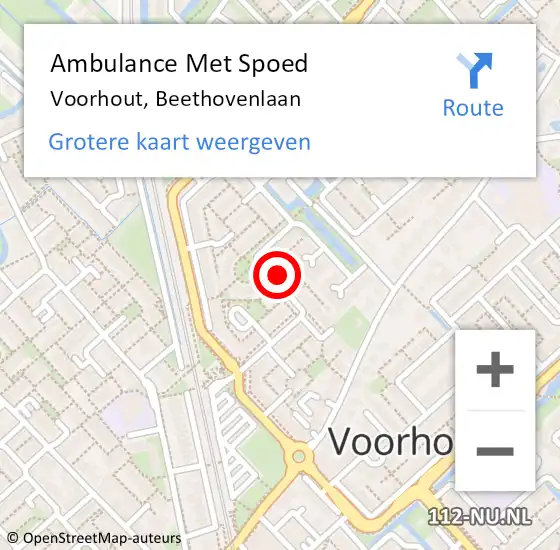 Locatie op kaart van de 112 melding: Ambulance Met Spoed Naar Voorhout, Beethovenlaan op 30 april 2022 14:55