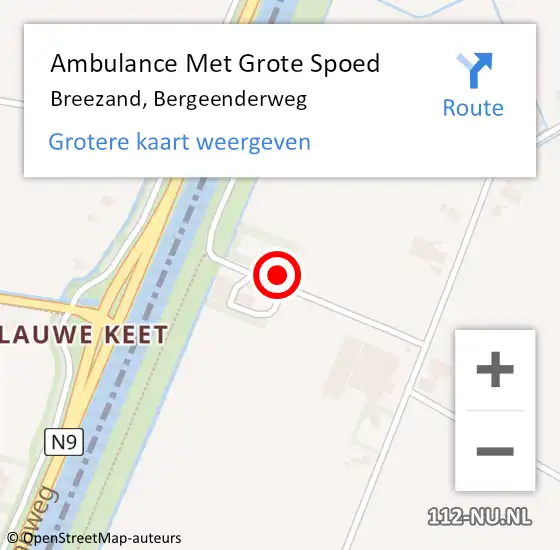 Locatie op kaart van de 112 melding: Ambulance Met Grote Spoed Naar Breezand, Bergeenderweg op 30 april 2022 15:09