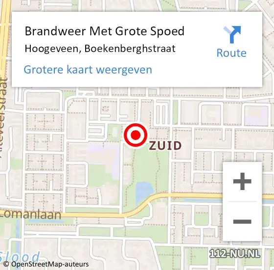 Locatie op kaart van de 112 melding: Brandweer Met Grote Spoed Naar Hoogeveen, Boekenberghstraat op 30 april 2022 15:17