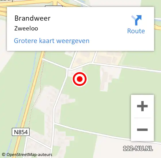 Locatie op kaart van de 112 melding: Brandweer Zweeloo op 30 april 2022 15:19