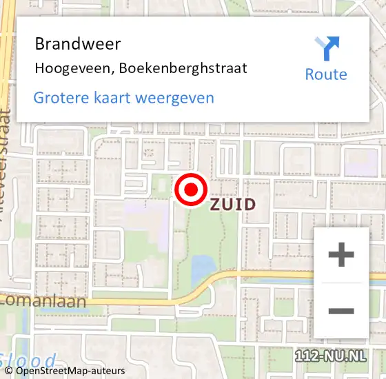 Locatie op kaart van de 112 melding: Brandweer Hoogeveen, Boekenberghstraat op 30 april 2022 15:21
