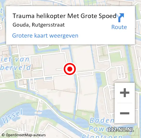 Locatie op kaart van de 112 melding: Trauma helikopter Met Grote Spoed Naar Gouda, Rutgersstraat op 30 april 2022 16:01