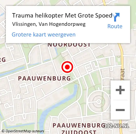 Locatie op kaart van de 112 melding: Trauma helikopter Met Grote Spoed Naar Vlissingen, Van Hogendorpweg op 30 april 2022 16:09