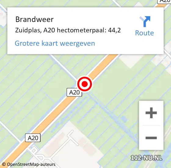 Locatie op kaart van de 112 melding: Brandweer Zuidplas, A20 hectometerpaal: 44,2 op 30 april 2022 16:31