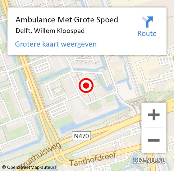 Locatie op kaart van de 112 melding: Ambulance Met Grote Spoed Naar Delft, Willem Kloospad op 30 april 2022 16:33