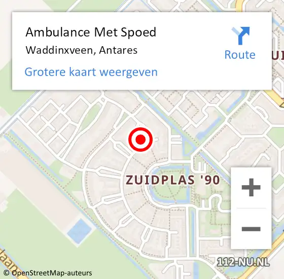 Locatie op kaart van de 112 melding: Ambulance Met Spoed Naar Waddinxveen, Antares op 8 oktober 2013 13:00