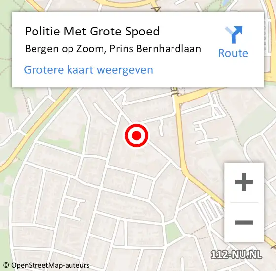 Locatie op kaart van de 112 melding: Politie Met Grote Spoed Naar Bergen op Zoom, Prins Bernhardlaan op 30 april 2022 17:01