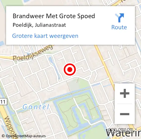 Locatie op kaart van de 112 melding: Brandweer Met Grote Spoed Naar Poeldijk, Julianastraat op 30 april 2022 17:02