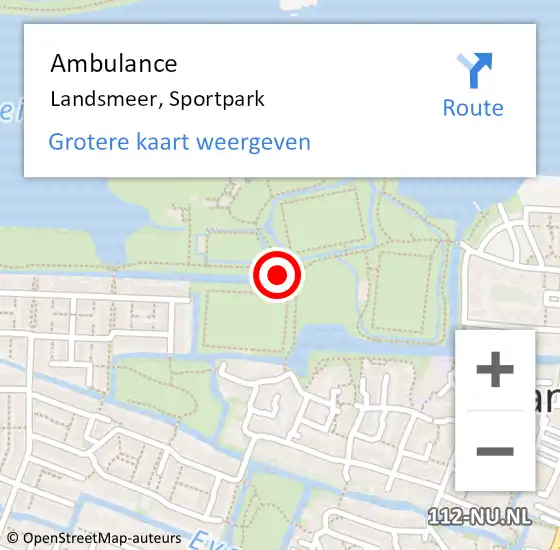 Locatie op kaart van de 112 melding: Ambulance Landsmeer, Sportpark op 30 april 2022 17:02