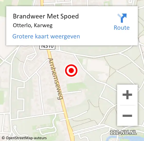 Locatie op kaart van de 112 melding: Brandweer Met Spoed Naar Otterlo, Karweg op 30 april 2022 17:16