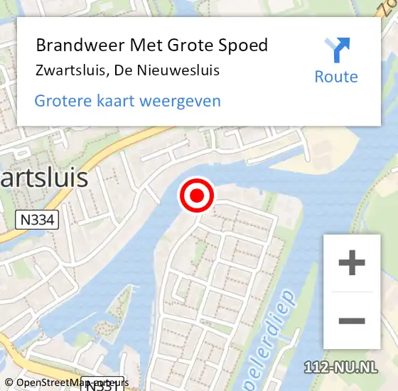 Locatie op kaart van de 112 melding: Brandweer Met Grote Spoed Naar Zwartsluis, De Nieuwesluis op 30 april 2022 17:21