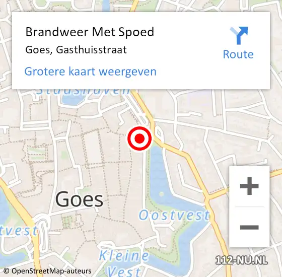 Locatie op kaart van de 112 melding: Brandweer Met Spoed Naar Goes, Gasthuisstraat op 30 april 2022 17:37