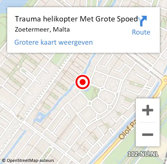 Locatie op kaart van de 112 melding: Trauma helikopter Met Grote Spoed Naar Zoetermeer, Malta op 30 april 2022 17:43